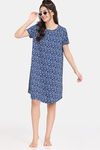 Rosaline Disco Daze Knit Cotton Knee Length Nightdress - Ocean Cavern — thumbnail 4